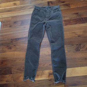 MOTHER Distressed Hem Corduroy Pants in Brown